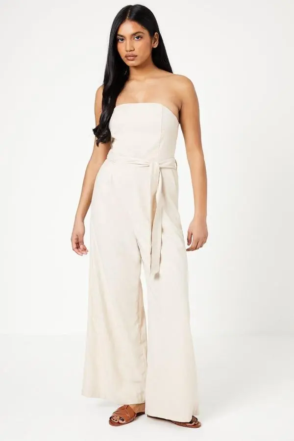 Petite Belted Wide Leg Jumpsuit