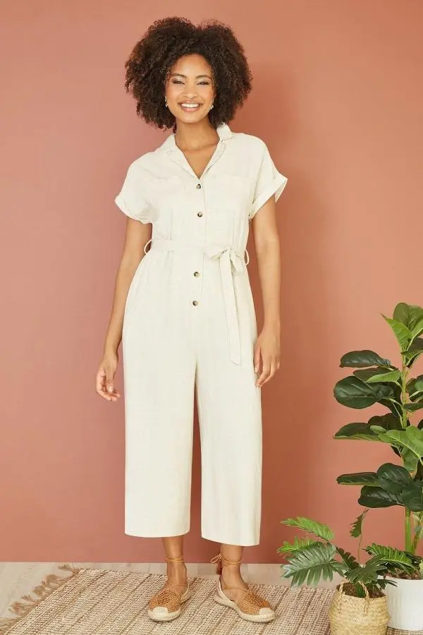 Stone Viscose Button Up Jumpsuit