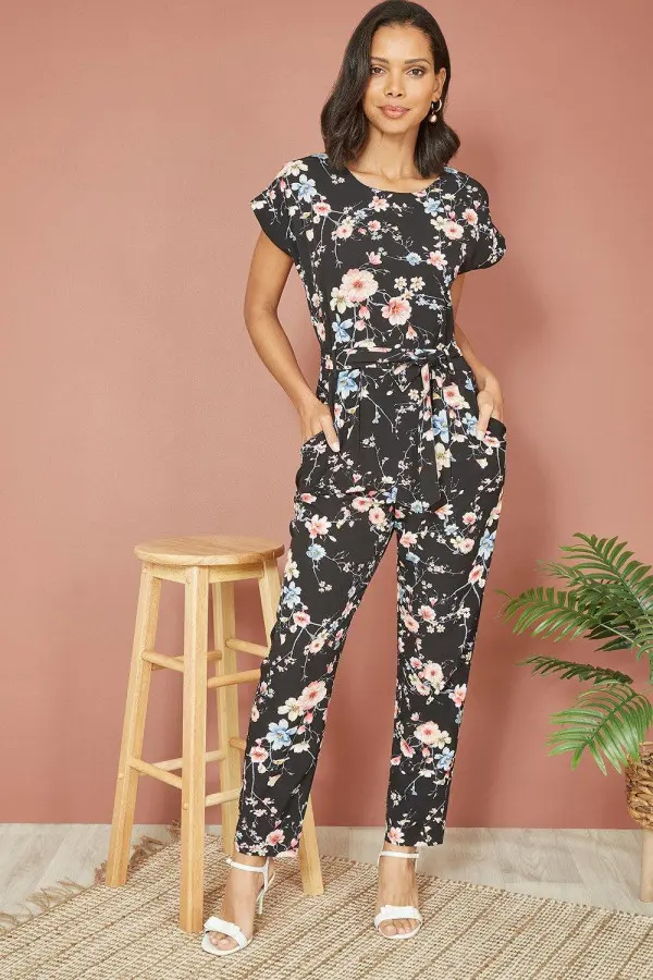 Black Blossom Print Jumpsuit