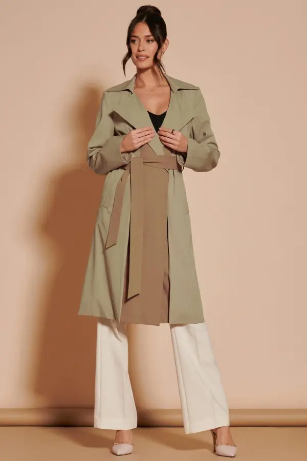 Two Tone Contrast Trench Coat