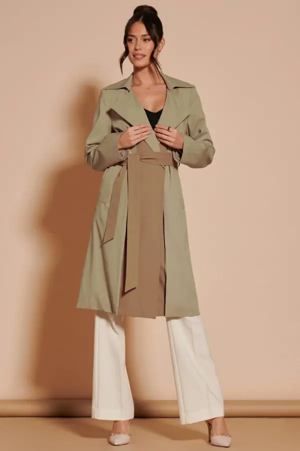 Two Tone Contrast Trench Coat