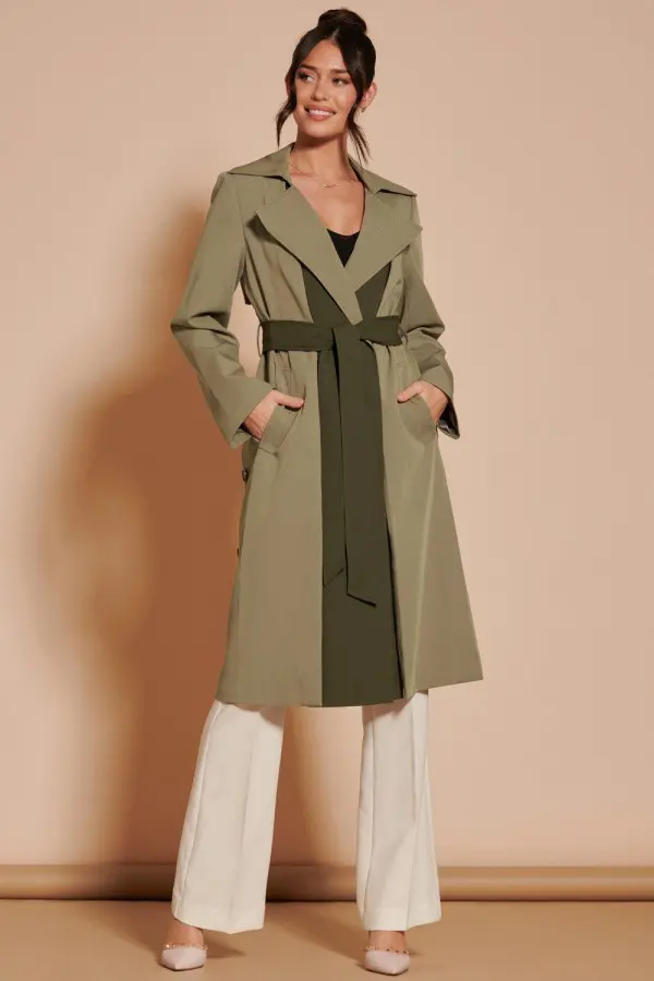 Two Tone Contrast Trench Coat