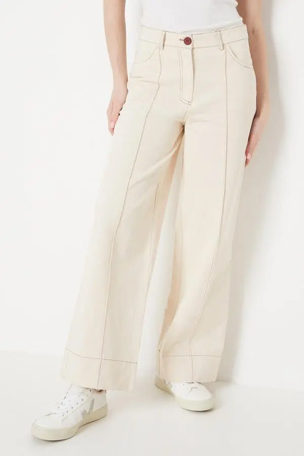 Twill Front Seam Straight Leg Trousers