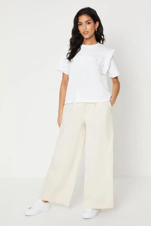 Petite Twill Paperbag Straight Leg Trouser