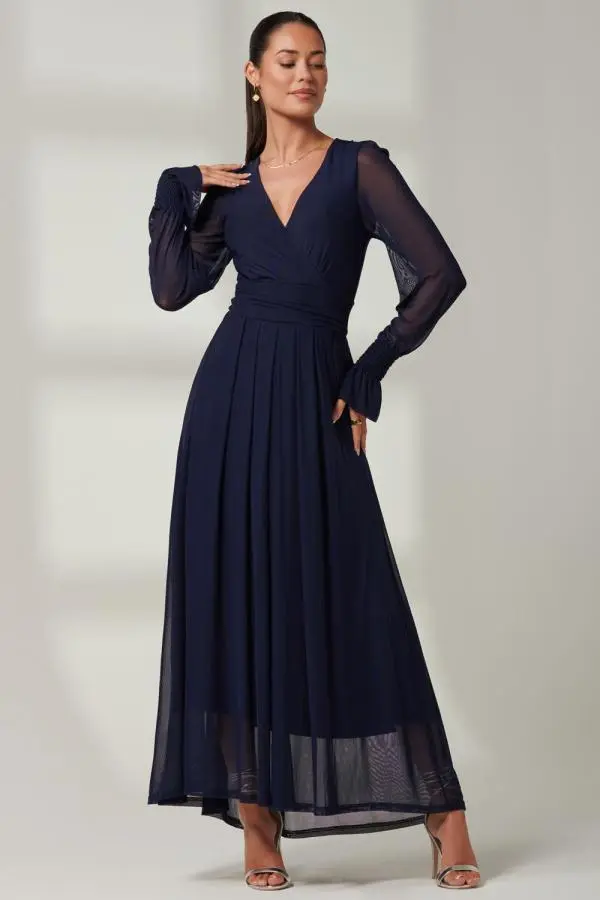 Greta Long Sleeve Mesh Maxi Dress