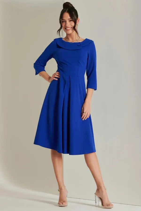 Fold Neckline Sleeved Midi Dress