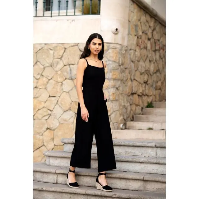 Black Viscose Tie Back Jumpsuit With Pockets