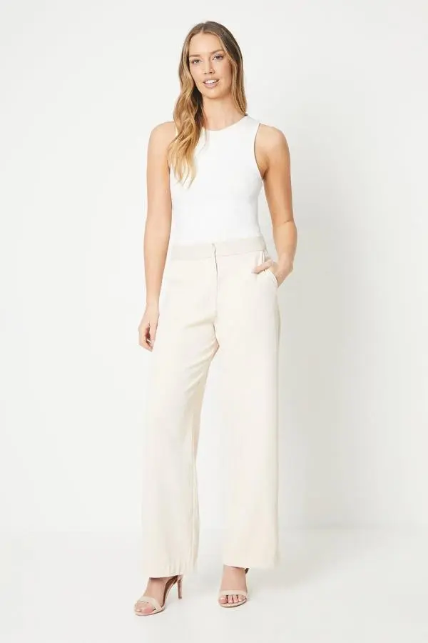 Contrast Waistband Wide Leg Trouser