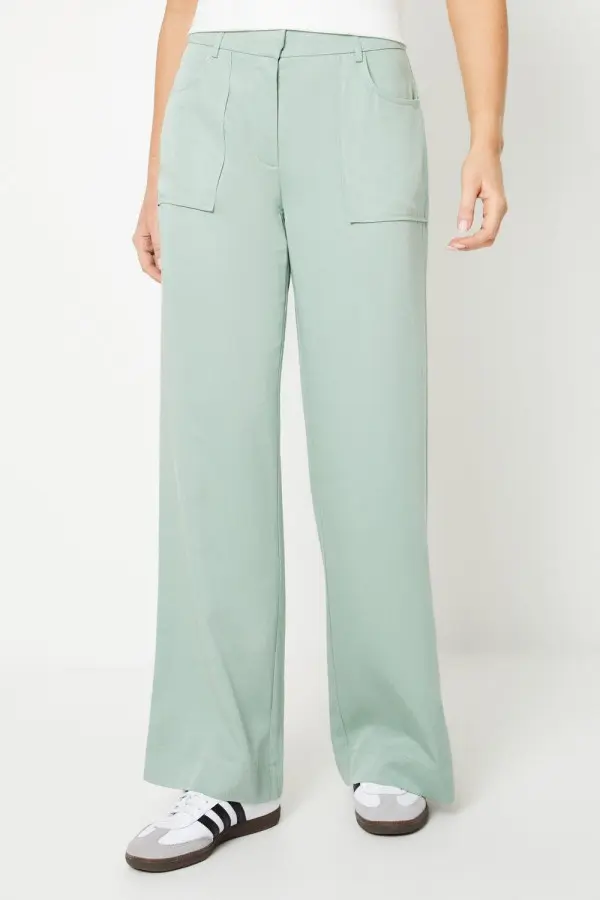 Top Stitch Patch Pocket Wide Leg Trouser