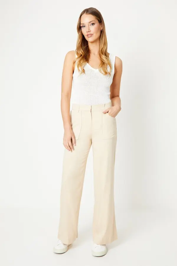 Top Stitch Patch Pocket Wide Leg Trouser