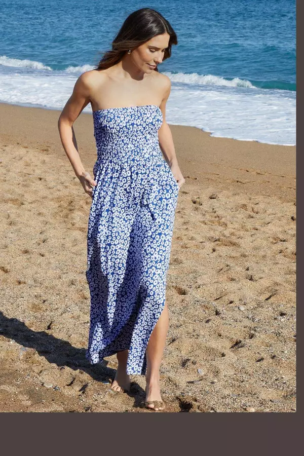 Cotton Jersey 'Hill' Bandeau Maxi Dress with Pockets