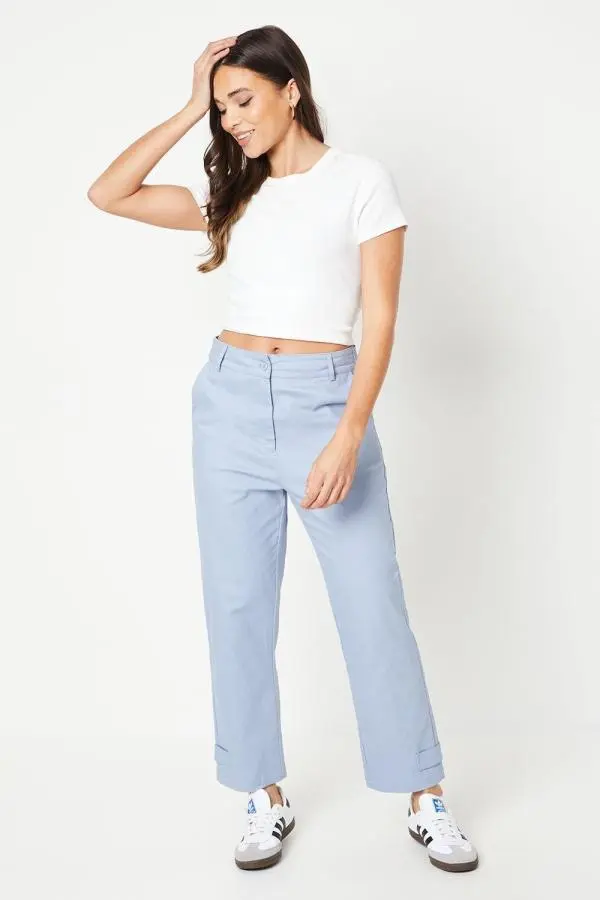 Petite Twill Tab Detail Trouser