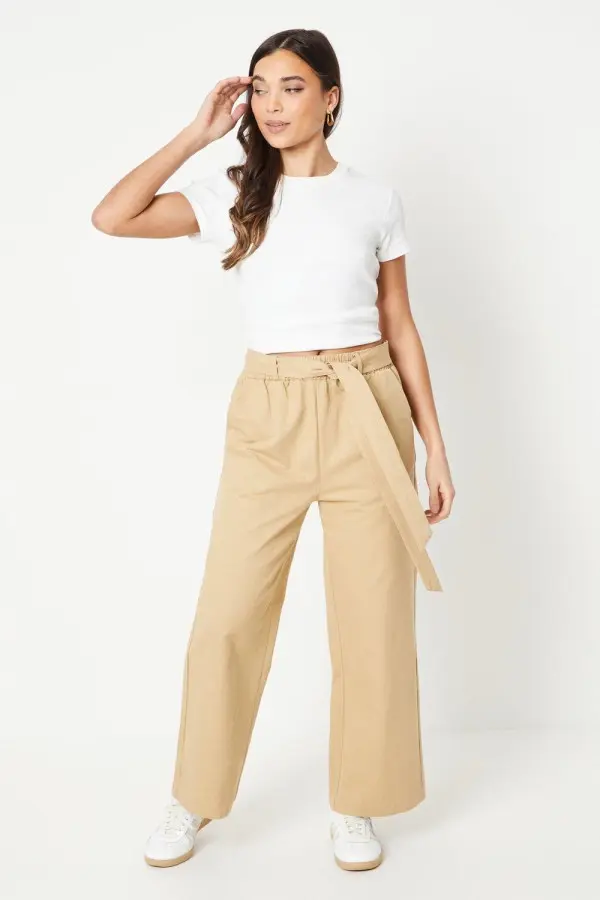 Petite Twill Paperbag Trouser