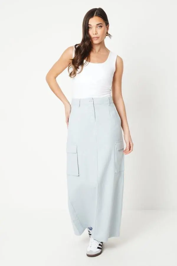 Petite Twill Cargo Split Front Maxi Skirt