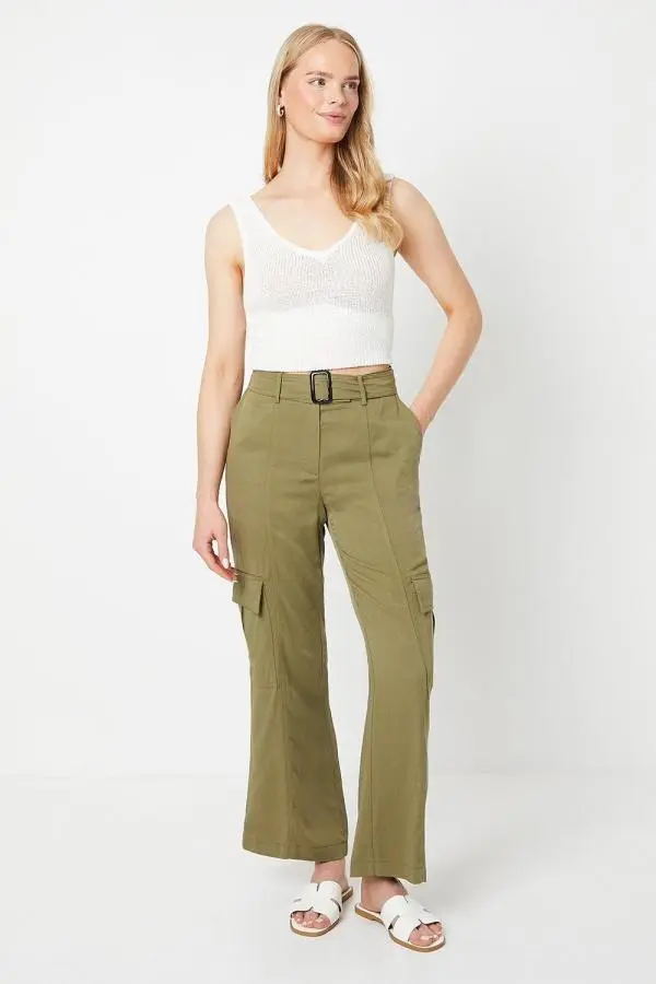 Top Stitch Belted Utility Trouser