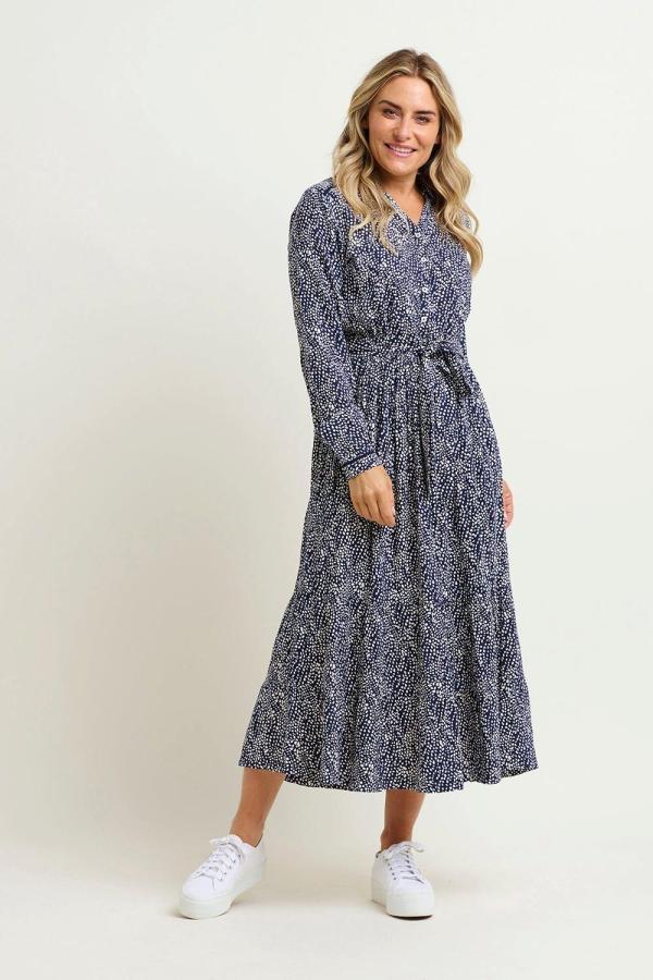 Flowing Spots Maxi Shirt Dress