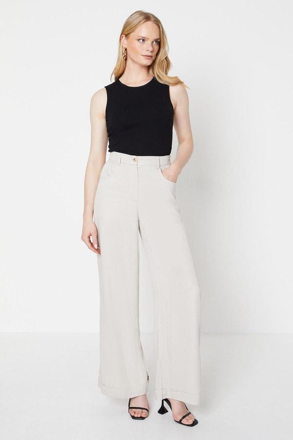 Top Stitch High Waisted Wide Leg Trouser