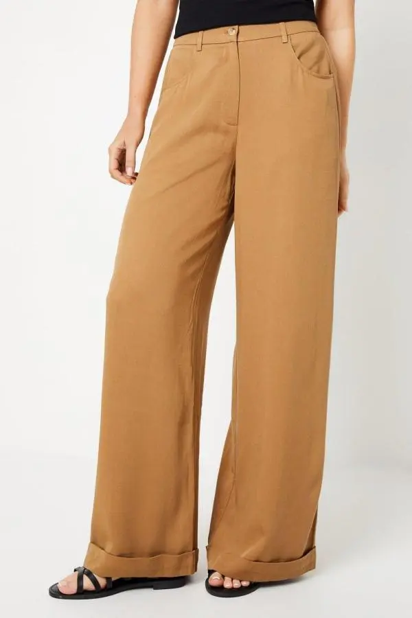 Top Stitch High Waisted Wide Leg Trouser