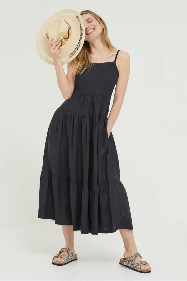 Fat Face - Black Linen Julien Midi Dress