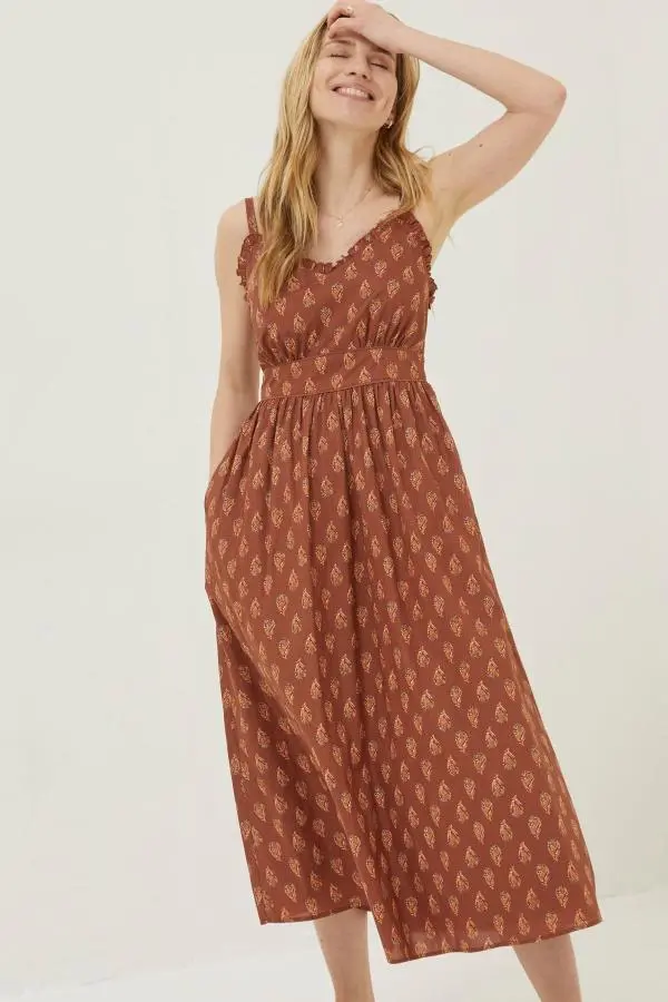 Fat Face - Brown Woodblock Jayden Midi Dress