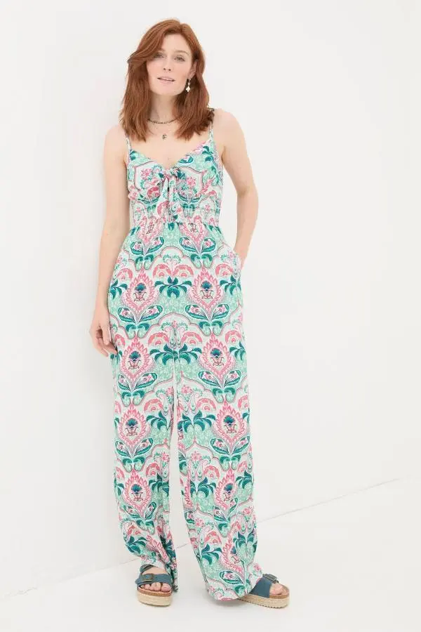 Fat Face - Aurora Green Mirrored Paisley Jumpsuit