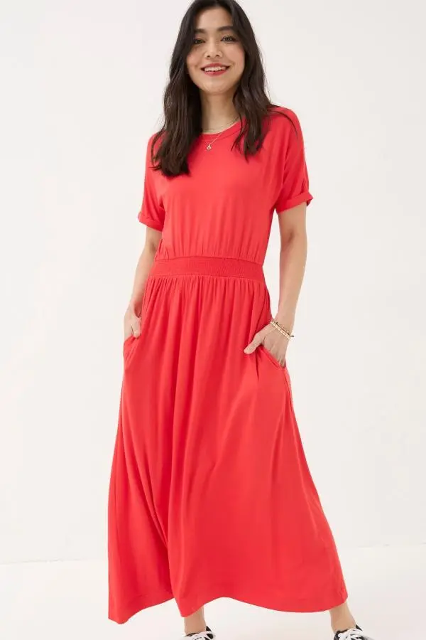 Fat Face - Red Midi Jersey Dress