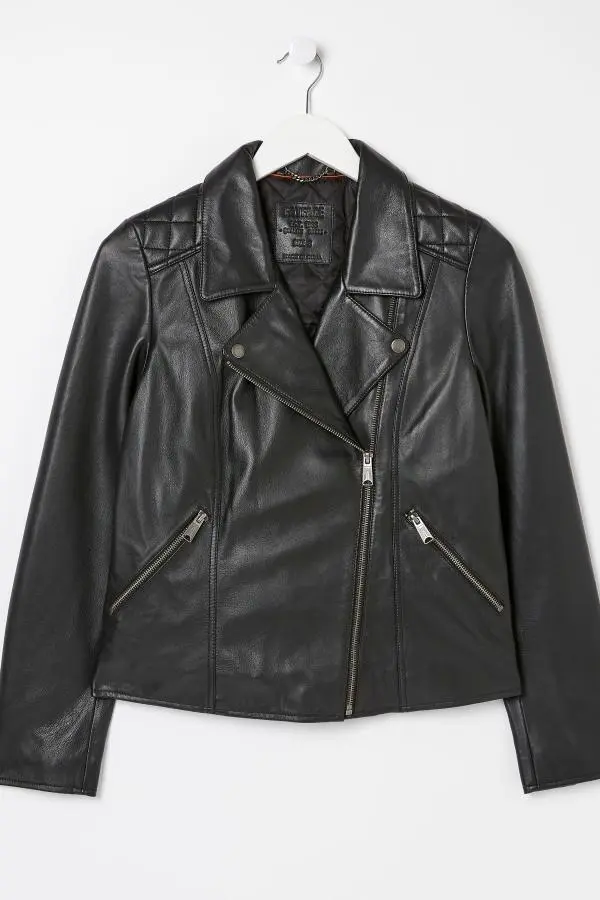 Fat Face - Bethany Black Quilted Biker Jacket