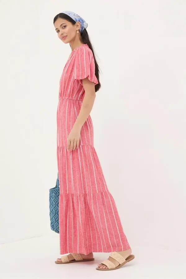 Fat Face - Aubrey Red Stripe Linen Blend Maxi Dress