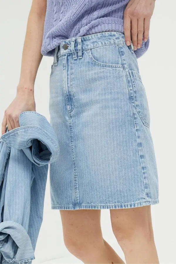 Fat Face - Athena Blue Stripe Denim Skirt