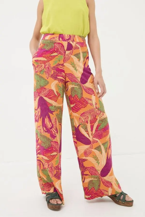 Fat Face - Falon Orange Tropical Floral Wide Leg Trousers