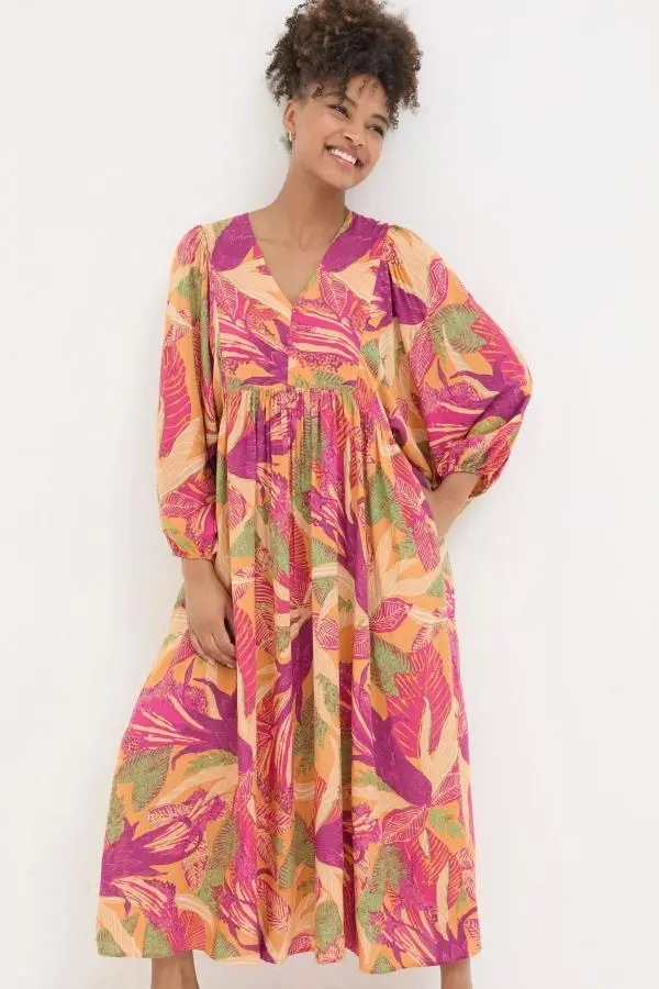 Fat Face - Jocelyn Orange Tropical Floral Midi Dress