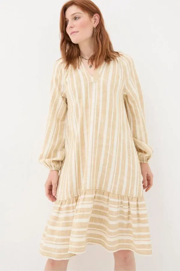 Fat Face - Amy Natural Linen Blend Stripe Dress