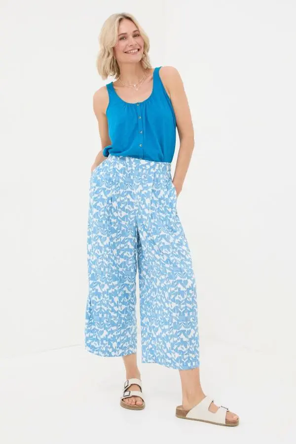 Fat Face - Shirwell Blue Med Geo Cropped Trousers