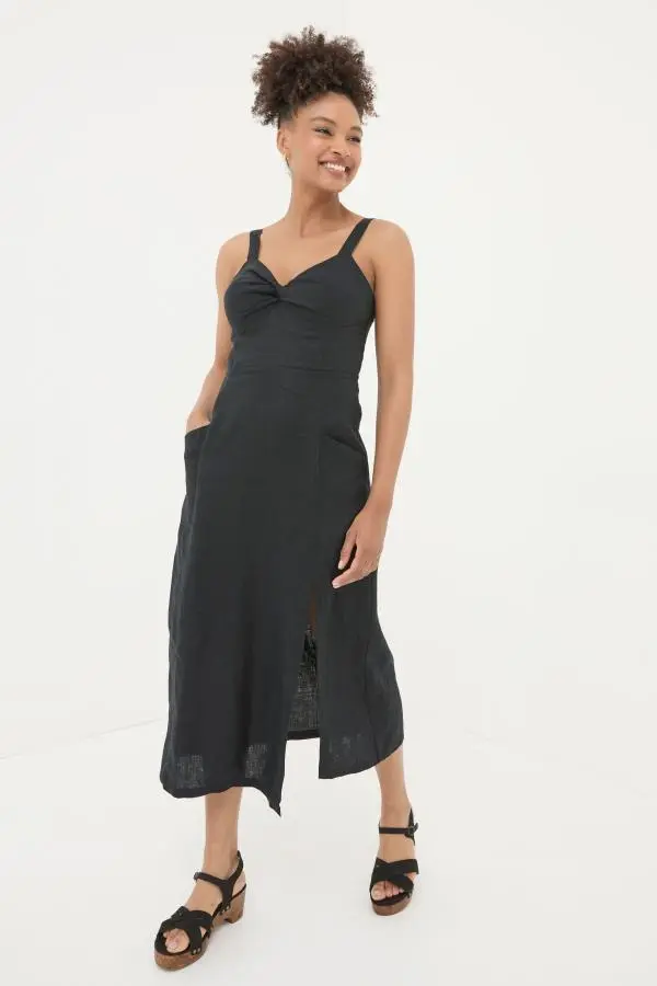 Fat Face - Talia Black Linen Midi Dress