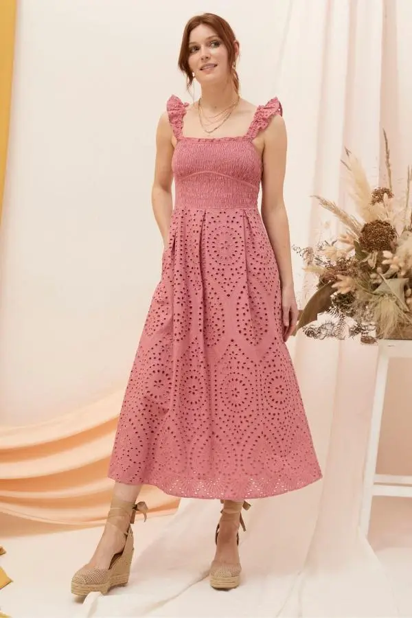 Fat Face - Kadiri Pink Shirred Midi Dress