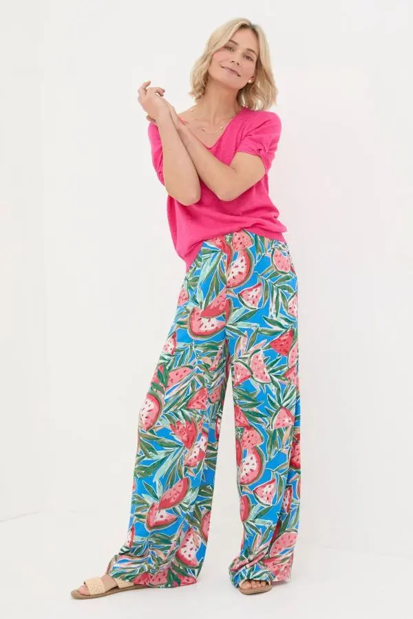 Fat Face - Ines Blue Watermelons Wide Leg Trousers