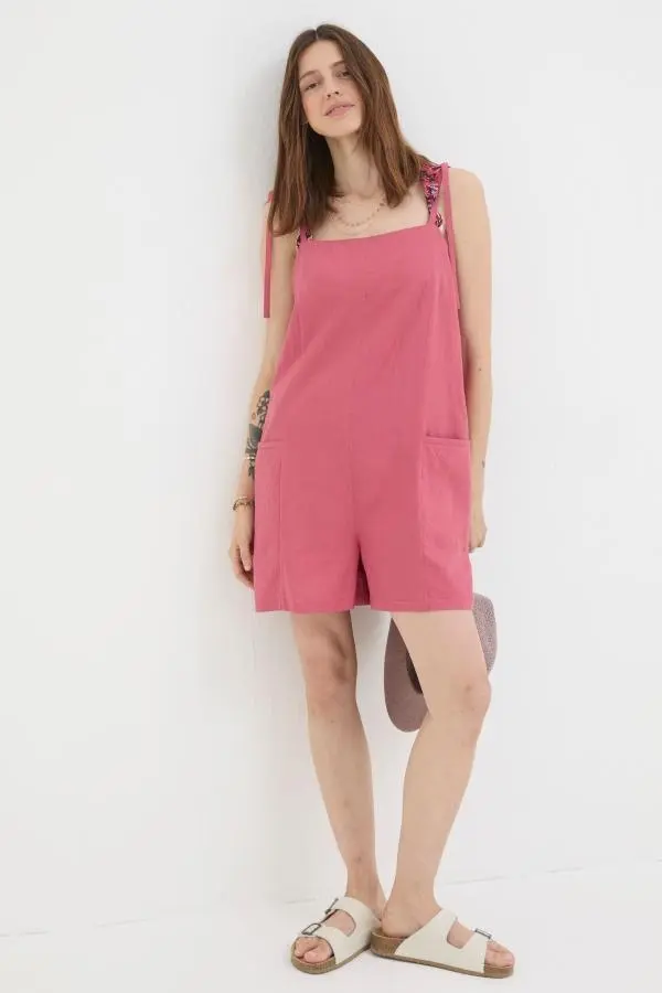 Fat Face - Hallie Pink Linen Blend Playsuit