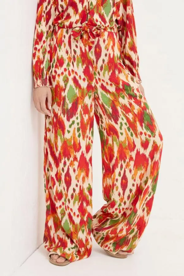 Fat Face - Ines Orange Paradise Ikat Wide Leg Trousers