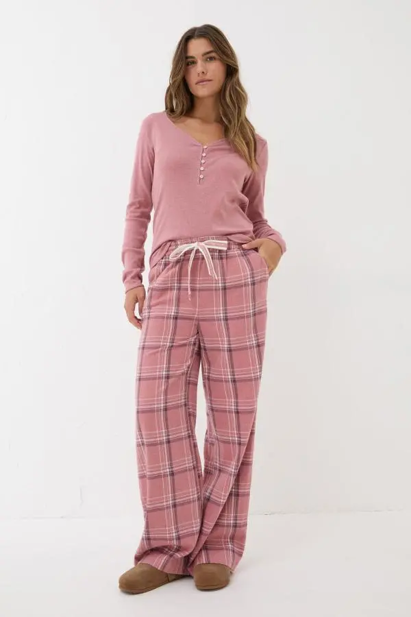 Fat Face - Lola Pink Check 100% Cotton Pyjama Bottoms