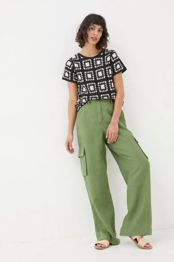 Fat Face - Demi Green Linen Cargo Trousers