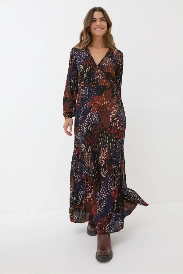 Fat Face - Black/White Noelle Animal Print Maxi Dress