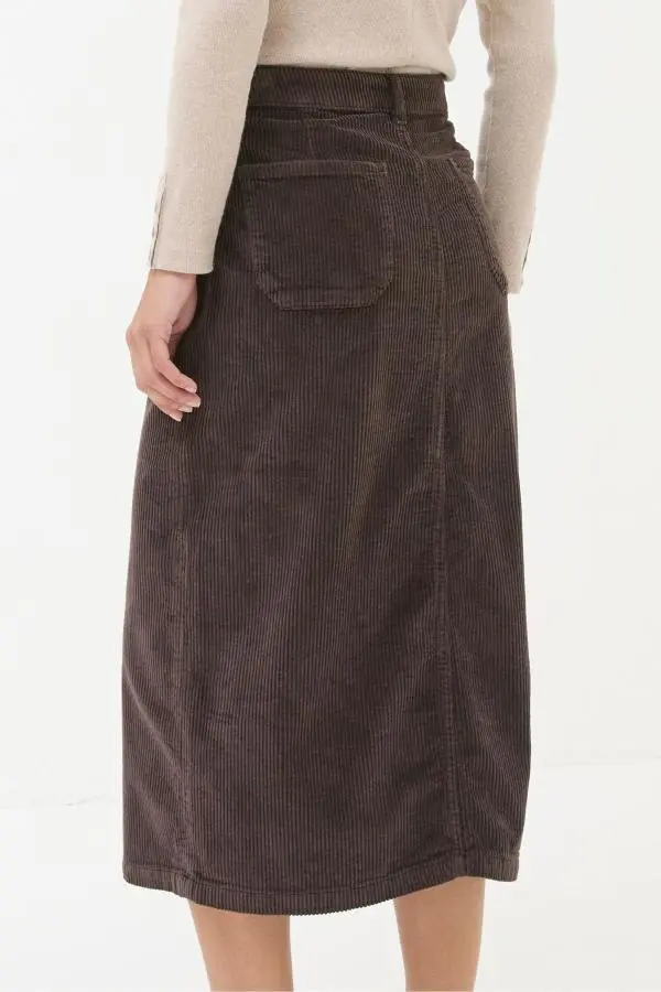 Fat Face - Carla Dark Brown Cord Midi Skirt