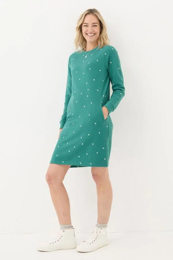 Fat Face - Georgia Green Embroidered Sweat Dress