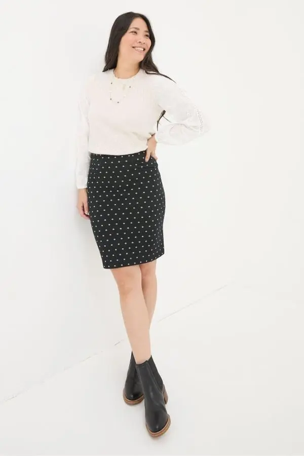 Fat Face - Jennie Black Metallic Spot Skirt