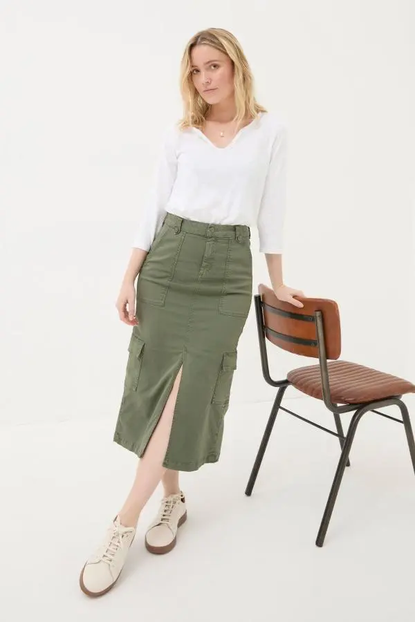 Fat Face - Lara Green Cargo Midi Skirt