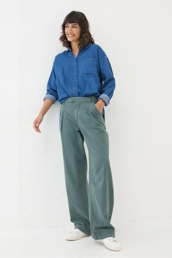 Fat Face - Saffron Blue Wide Leg Twill Trousers