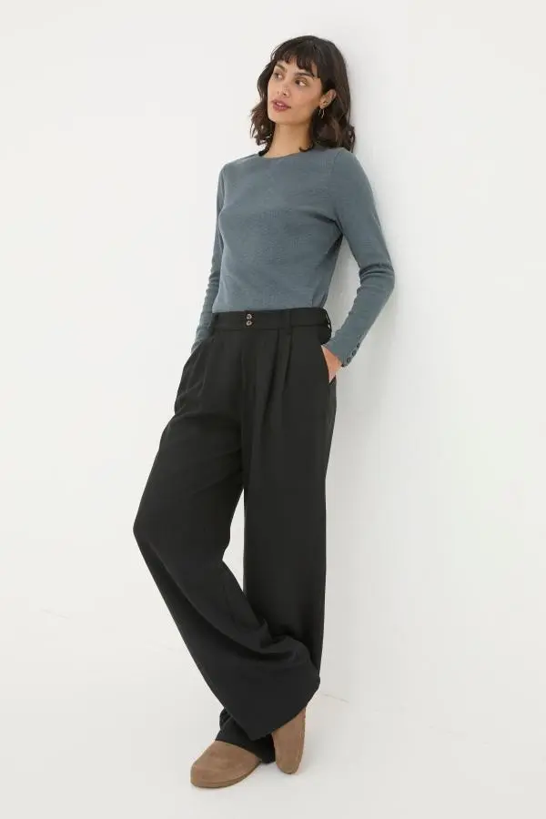 Fat Face - Black Ginger Wide Leg Drape Trousers