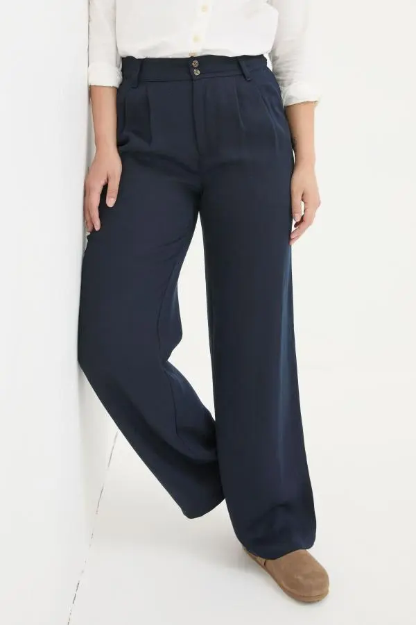 Fat Face - Navy Ginger Wide Leg Drape Trousers