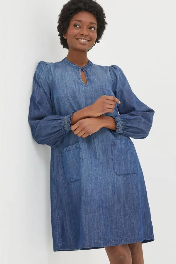 Fat Face - Fran Chambray Blue Denim Dress