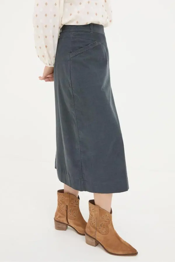 Fat Face - Leigh Grey Cord Midi Skirt